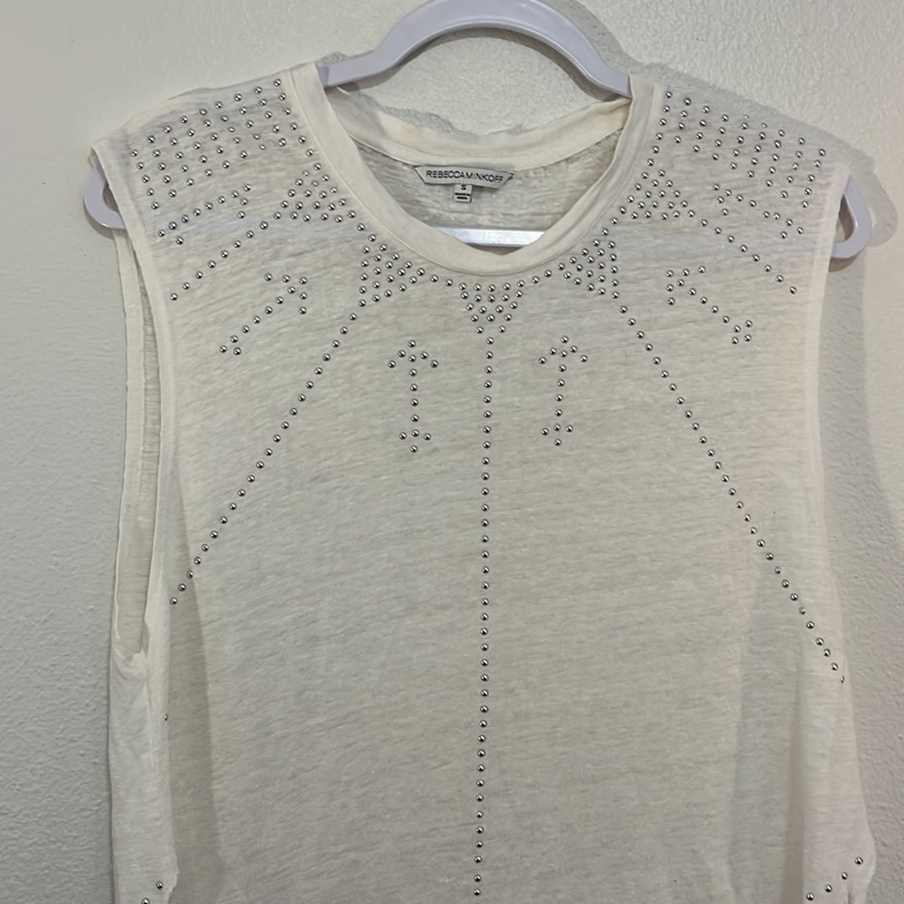 Rebecca Minkoff white fray and silver studded tank size small - Picture 2 of 5